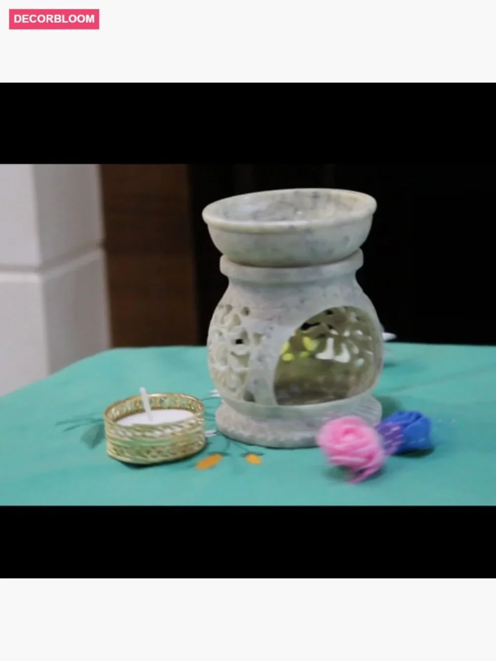 Handcarved Soapstone Aroma Oil Burner - Tea Light Candle Holder Wax Warmer for